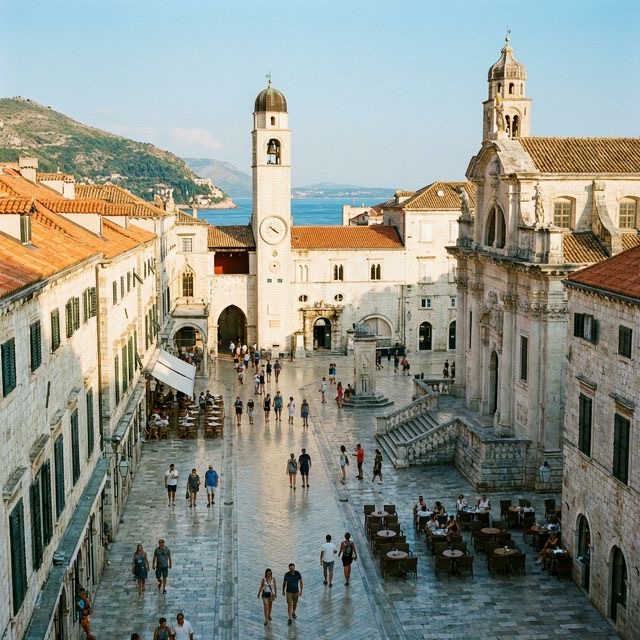 Polirani apnenčasti Stradun, glavna ulica starega mesta Dubrovnik